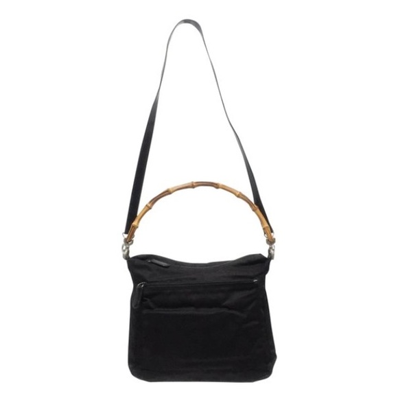 Gucci black nylon and leather bamboo handle two way shoulder bag - Picture 1 of 12